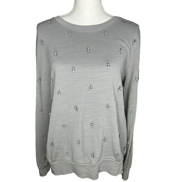 J. Crew Womens Sweatshirt Embellished Crew Neckline Long Sleeve Gray Size M - Picture 1 of 8